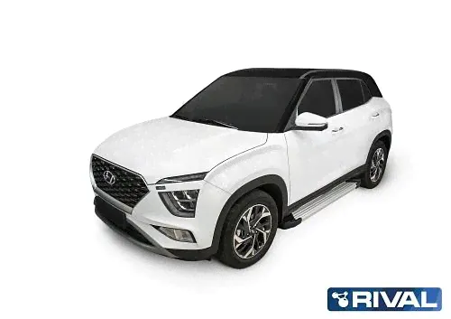 Порог-площадка "Silver" F173AL с крепежом, RIVAL, Hyundai Creta 2021-